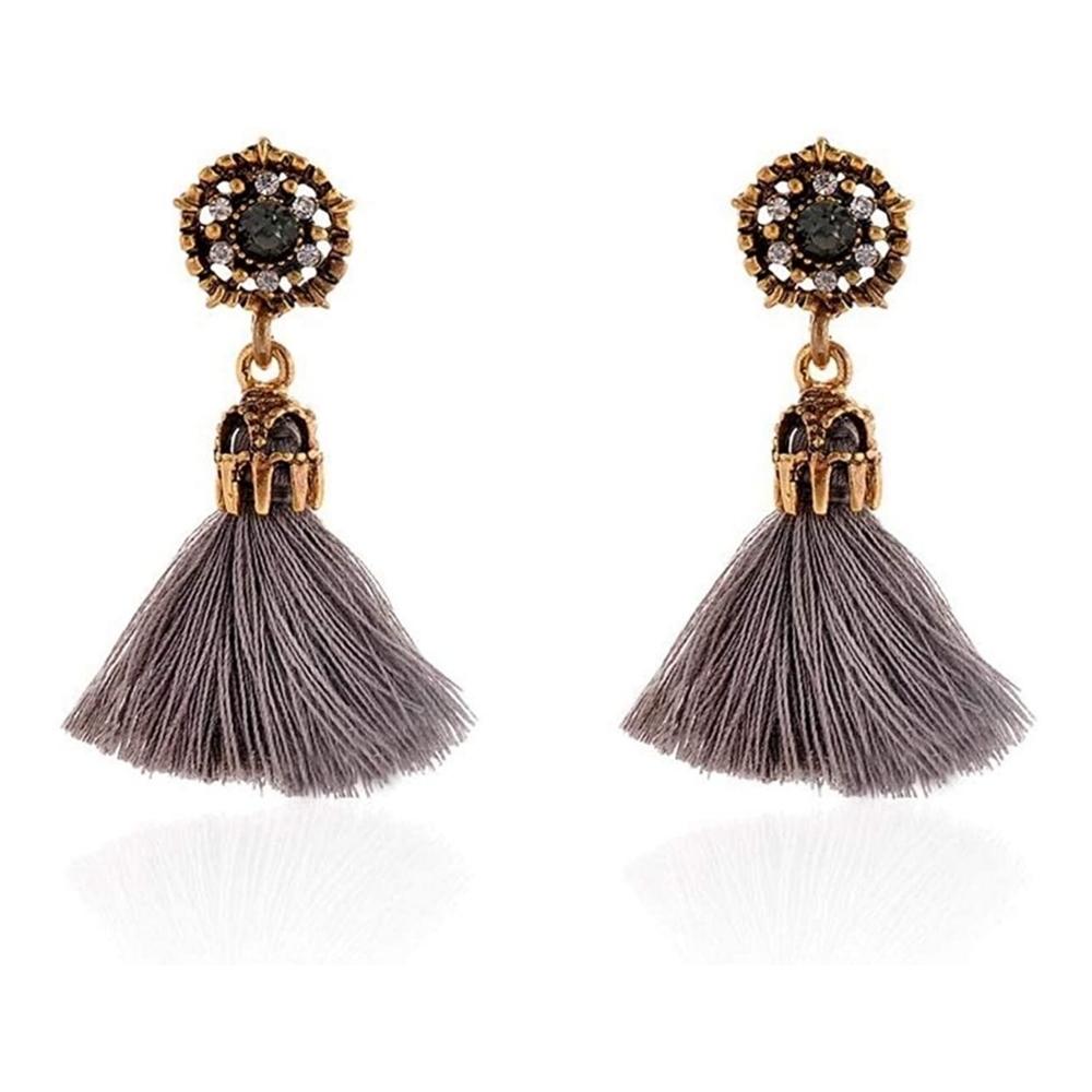 Grey Fluffy Tassel Earrings